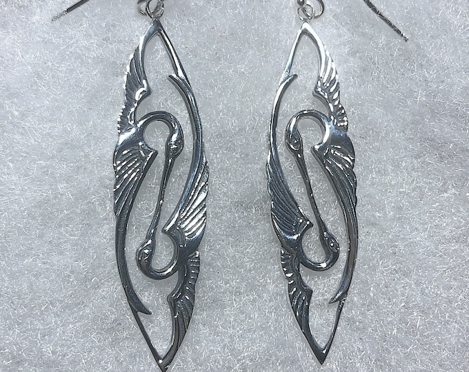Sterling Silver Kissing Heron Earrings - Nature - birds - wildlife jewelry
