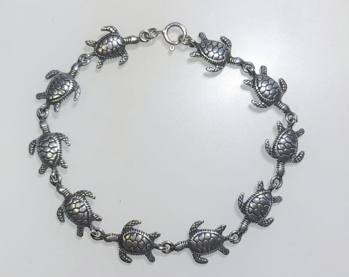 Sterling Silver 7.25" Bracelet-   Sea turtle bracelet -  marine, sealife jewelry, wild life