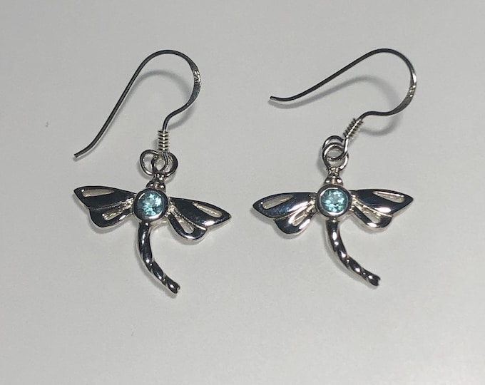 Sterling Silver Dragonfly with Blue Crystals  Earrings, Nature life Jewelry