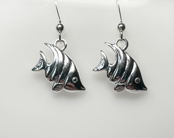 Sterling Silver Tropical Angelfish Wire Earrings - Marine, sealife jewelry