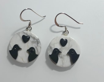 Howlite earrings, silver wires, birds, love jewelry