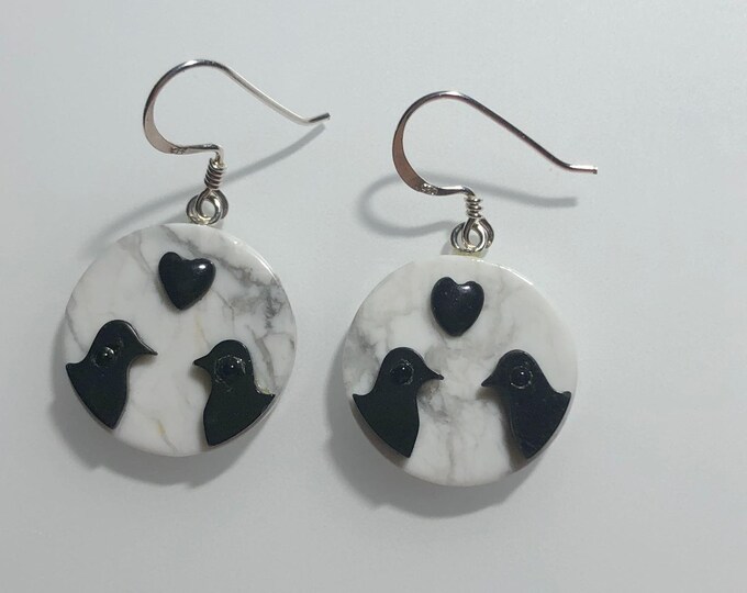 Howlite earrings, silver wires, birds, love jewelry
