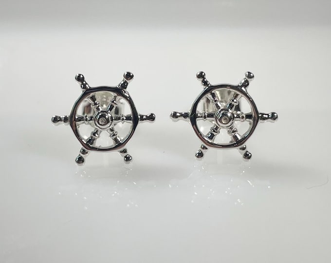 Sterling Silver Ship's Wheel Stud Earrings