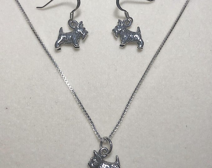 Sterling Silver Dogs, Scottish Terrier Wire Earrings, necklace,  Dogs, pets jewelry