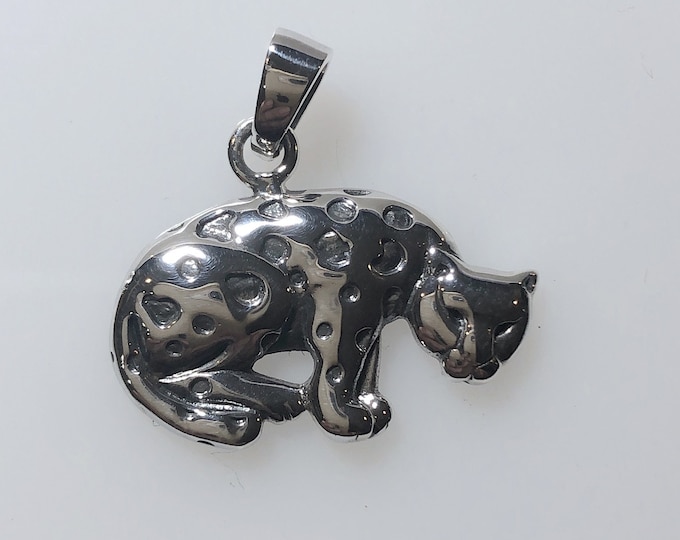Sterling Silver Leopard Pendant - wild pendant- jungle