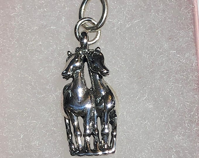 Sterling Silver Stallion and Mare Horse Pendant -  farm animal, horse lovers.
