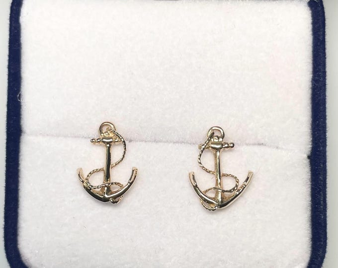 14K Gold Anchor Stud Earrings