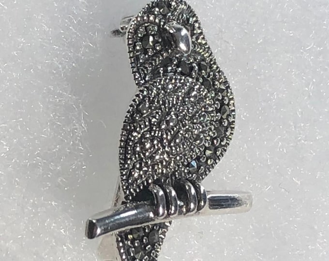 Sterling Silver Owl  Pin with Marcasite Stones, bird, nature, wildlife jewelry, owl's lover