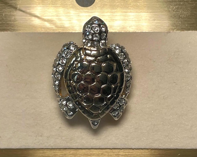 Vintage Turtle  Pin, silver/ golden with rhinestones, Wildlife Jewelry, Brooch,