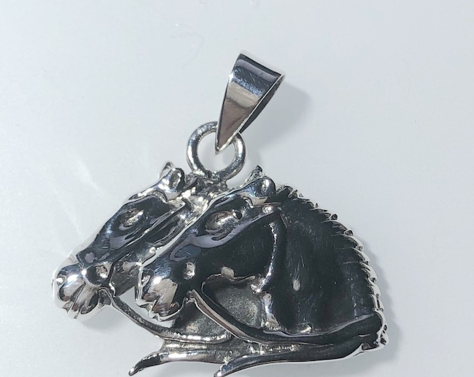 Sterling Silver Horses with reins  Pendant - Farm Animals,  Wildlife jewelry -