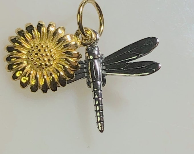Sterling Silver Dragonfly and Gold Plated Sunflower Charm