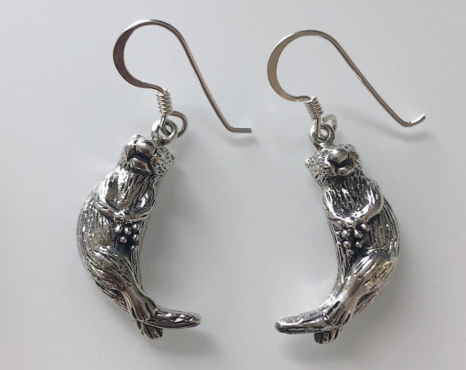 Sterling Silver Sea Otter Wire Earrings, wildlife,  nature life jewelry.