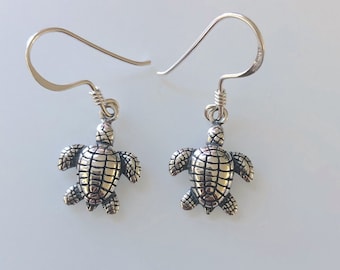 Orecchini a forma di tartaruga marina in argento sterling, tartaruga, rettile, vita marina, fauna selvatica, gioielli