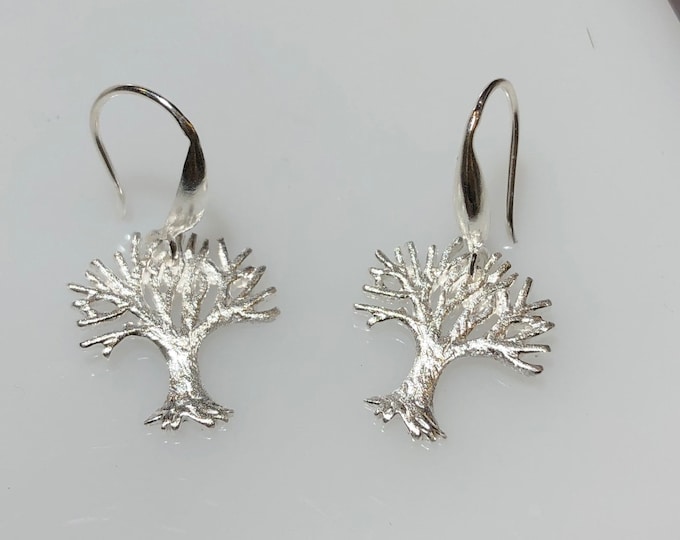 Frosted Sterling Silver Tree of Life Wire Earrings - nature wild life  jewelry