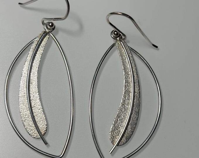 Sterling Silver Angel Feather in Tear Drop Wire Earrings