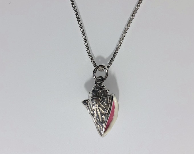Sterling Silver Shell Conch w/Enamel Accents -  Necklace / Pendant, Sealife, Marine life.