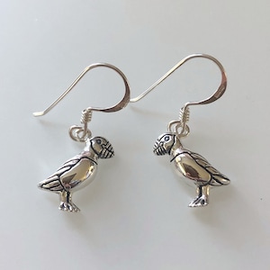 Sterling Silver Puffin Wire Earrings, Bird Earrings, Nature life earrings,