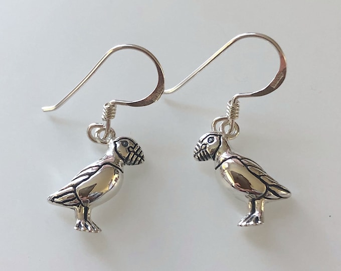 Sterling Silver Puffin Bird Earrings, Nature Jewelry