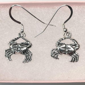Sterling Silver Crab Wire Earrings, Sealife, Marine, Beach jewelry
