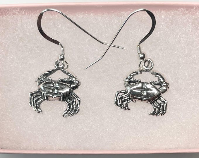 Sterling Silver Crab Wire Earrings, Sealife, Marine, Beach jewelry