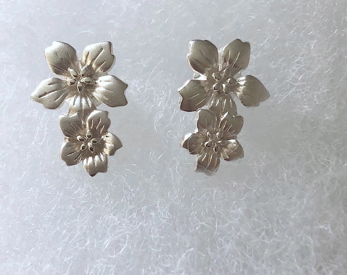 Sterling Silver Flower Drop Earrings: Frosted Floral Jewelry