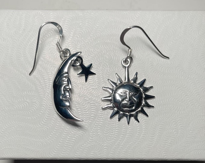 Sterling Silver Sun, Moon and Star  Wire Earrings, Celestial, Cosmic, Universe Silver jewelry.