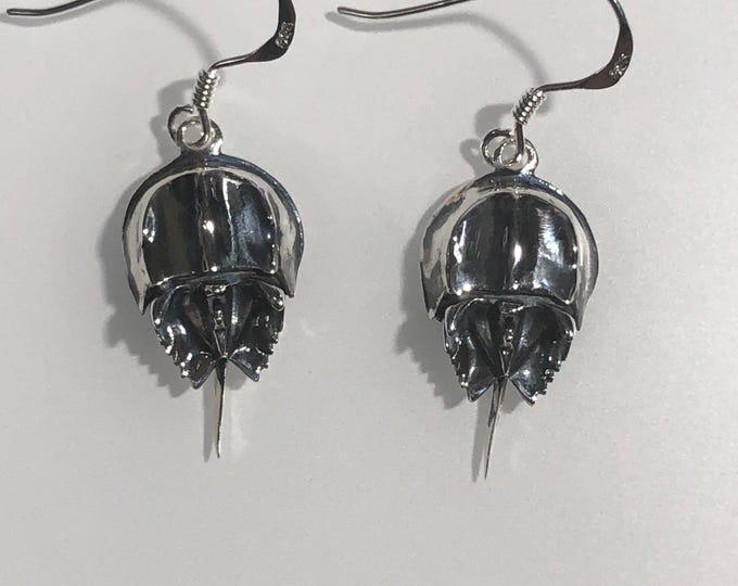 Sterling Silver Horseshoe Crab  Earrings, 3D, Marine, Sealife, Beach jewelry