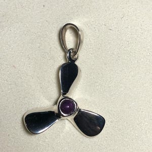 Sterling Silver Boat Propeller w/ purple crystal - nautical jewelry