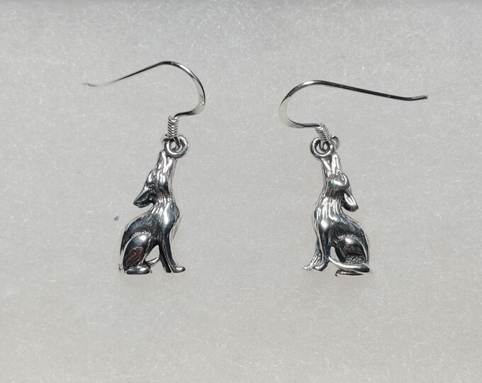 Sterling Silver 3D Howling Coyote Pup Earrings - wildlife, nature, animal jewelry