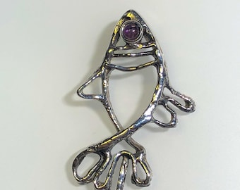 Sterling Silver Fish Pendant w/Purple Crystal eye