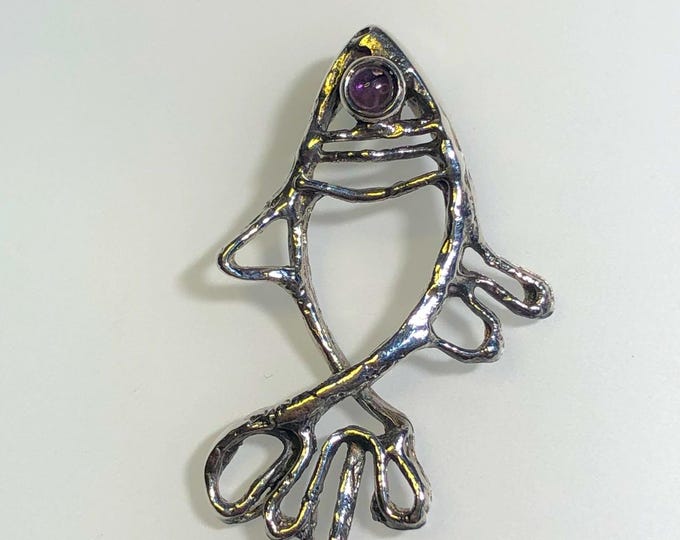 Sterling Silver Fish Pendant w/Purple Crystal eye