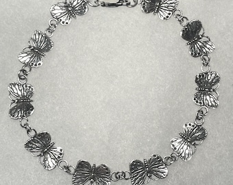Sterling Silver 7.5" Butterfly Link Bracelet