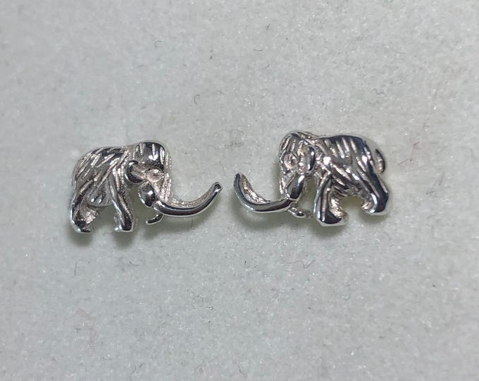Sterling Silver  Tiny Woolly Mammoth stud earrings  - Wildlife jewelry - ice age animals - prehistoric animals