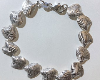 Bracelet coquillages 7,5 pouces en argent sterling - Pétoncles - Bracelet vie marine - plage - Vie marine