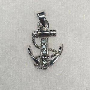 Anker aus Sterlingsilber mit Aqua Kristallsteinen Anhänger - Nautischer Schmuck