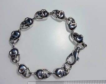Sterling Silver 8" Skull Heads Link Bracelet