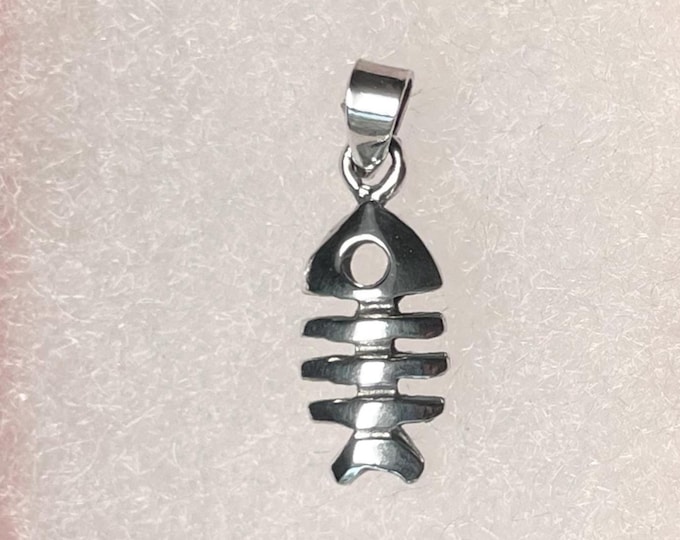 Sterling Silver Skeleton Fish Pendant - sea life, marine life