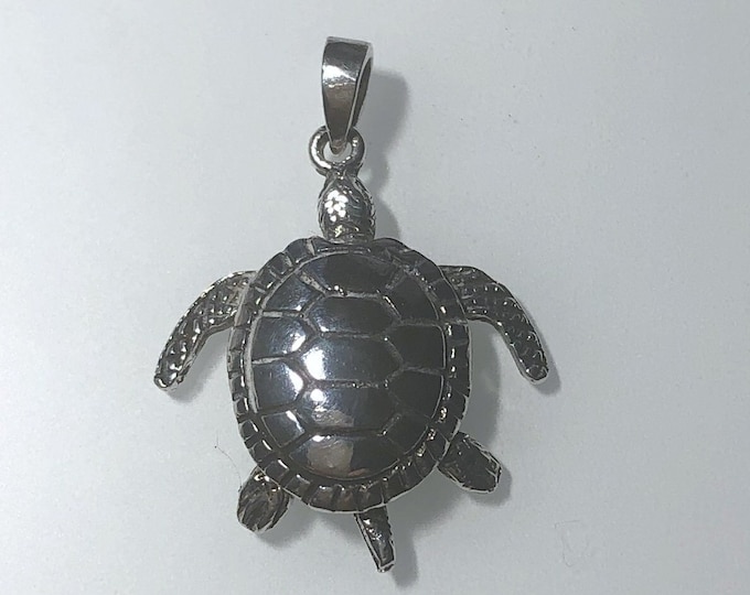 Movable Sterling Silver Sea Turtle Pendant - Oxidized Finish
