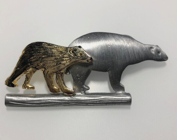 Vintage Polar Bear Mom and Cub  -  Ultra Craft  Pin, Wildlife Jewelry, Brooch