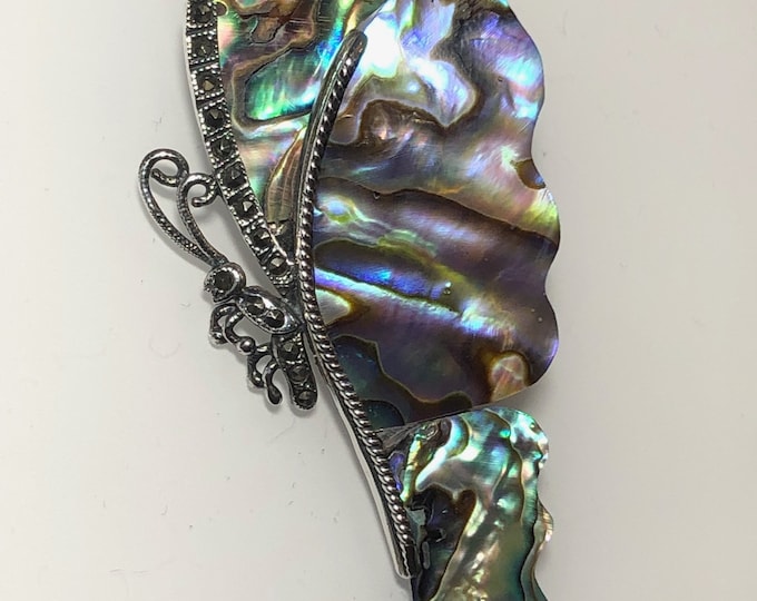 Sterling Silver,  Butterfly Pin with Abalone Wings and Marcasite stones, Nature, wildlife jewelry.