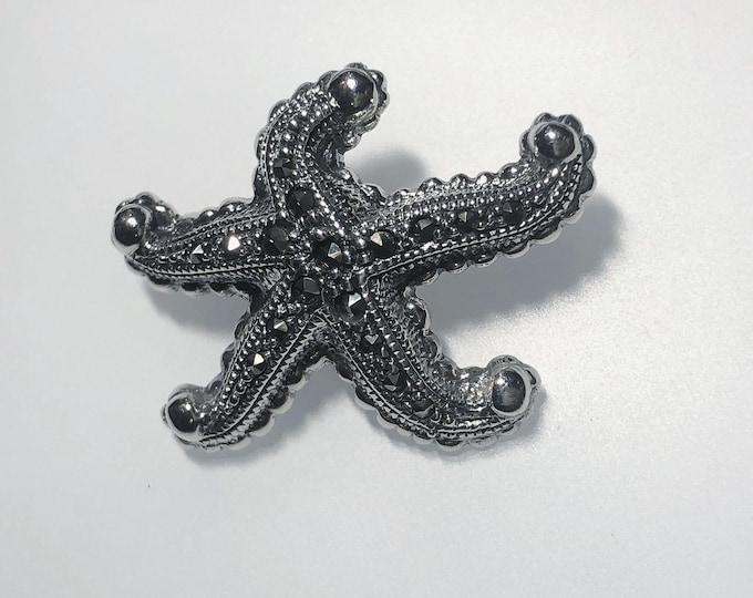 Sterling Silver & Marcasite Starfish Pin, sea star, sealife, marine life jewelry