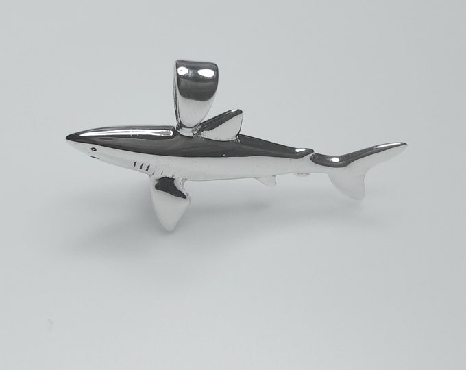 3D Sterling Silver Shark Pendant - Marine Sealife Jewelry