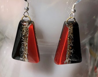 Fused Glass Earrings, with Silver wires.  Unique, Handmade earrings.
