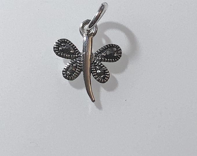 Sterling Silver Tiny Dragonfly  Pendant Charm with Marcasite Stones  Wildlife jewelry