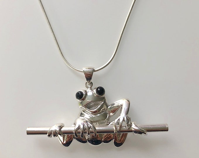 Sterling Silver Tree Frog Pendant: Black Onyx Eyes, Nature Jewelry