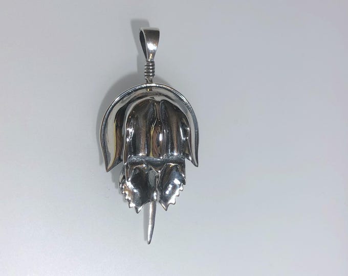 Sterling Silver Large Horseshoe Crab  Pendant, 3D, Marine, Sealife pendant, Beach jewelry