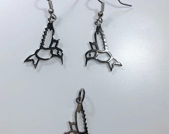 Hummingbird  earrings and pendant, stainless steel .  Nature jewelry, wildlife, bird's lovers.