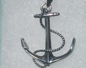Sterling Silver Nautical Anchor w/ Rope Pendant - Sailing, Nautical jewelry