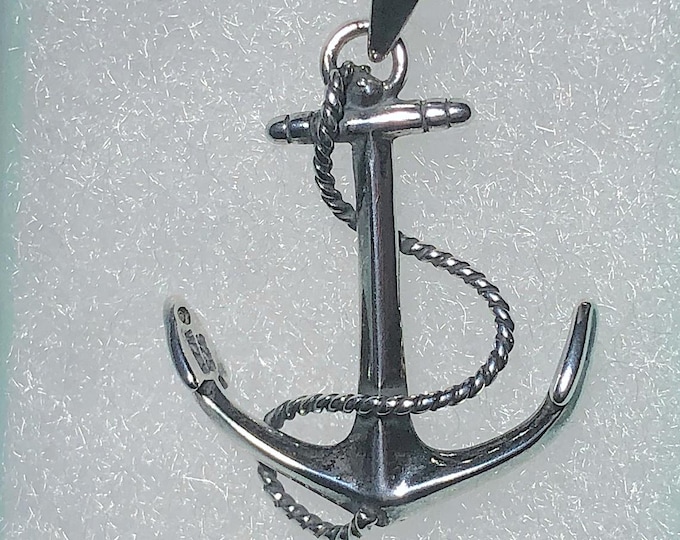 Sterling Silver Nautical Anchor w/ Rope Pendant - Sailing, Nautical jewelry