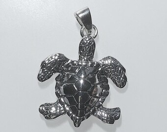 Sterling Silver Sea Turtle Pendant: Oxidized Marine Life Jewelry